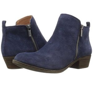 Lucky Brand Basel low heel booties in blue suede